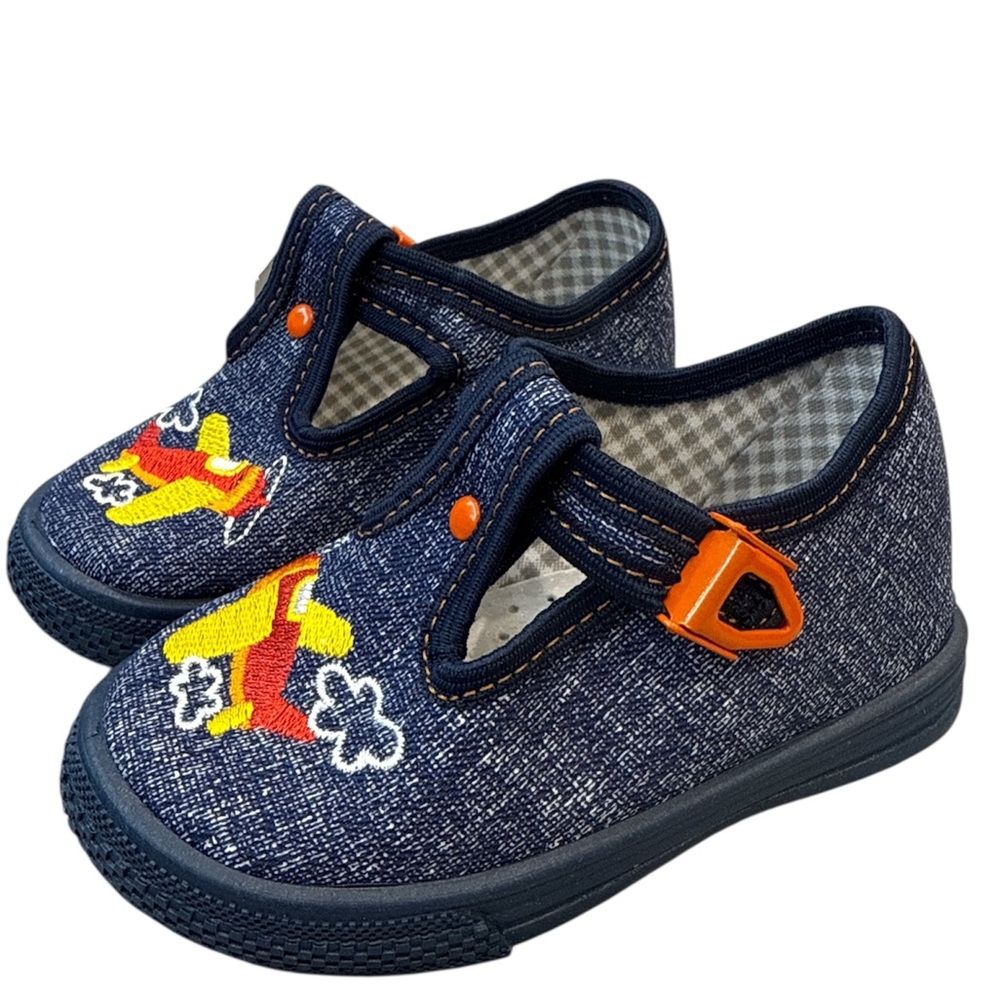 Kids Airplane Denim Shoes - Blue and Yellow